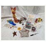 Lefton Heart Sign - Floral Porcelain Slipper Figurines - Brass Elephant & Vintage Decor Lot