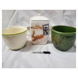Ceramic Planter Lot - 4 Decorative Pots & Lidded Canister Jar