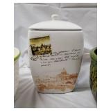Ceramic Planter Lot - 4 Decorative Pots & Lidded Canister Jar