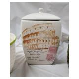 Ceramic Planter Lot - 4 Decorative Pots & Lidded Canister Jar