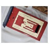 Vintage Wall Decor Lot - Framed Dog Portrait, Quilt Block & Rustic Wood Panels