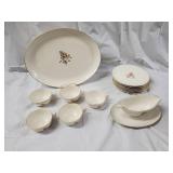 Cream Floral China Dinnerware Set with Gold Trim - Oval Platter, Teacups, Saucers & Gravy Boat