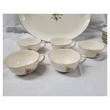 Cream Floral China Dinnerware Set with Gold Trim - Oval Platter, Teacups, Saucers & Gravy Boat