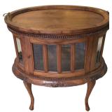 LLFR - Vintage Queen Anne Style Mahogany Double Door Oval Vitrine Table