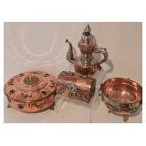 LL-BR - Copper 4-Piece Tea Set with Silver Overlay & Gem Accents