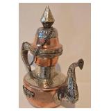 LL-BR - Copper 4-Piece Tea Set with Silver Overlay & Gem Accents