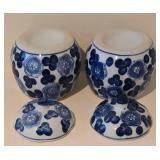 LL-BR - Blue & White Chinese Porcelain Teapot with 4 Covered Dishes - Rectangular, Oval & 2 Lidded Crocks