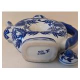 LL-BR - Blue & White Chinese Porcelain Teapot with 4 Covered Dishes - Rectangular, Oval & 2 Lidded Crocks