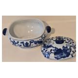 LL-BR - Blue & White Chinese Porcelain Teapot with 4 Covered Dishes - Rectangular, Oval & 2 Lidded Crocks