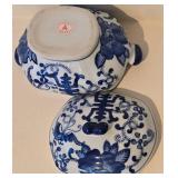 LL-BR - Blue & White Chinese Porcelain Teapot with 4 Covered Dishes - Rectangular, Oval & 2 Lidded Crocks