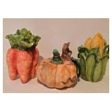LL-BR - Teapots - Three Ceramic Vegetable Teapots (Carrot, Pumpkin & Corn)