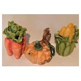 LL-BR - Teapots - Three Ceramic Vegetable Teapots (Carrot, Pumpkin & Corn)