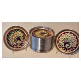 LL-BR - Peacock Enamel Decorative Metal Plates - 7 in Diameter - 41-Piece Set