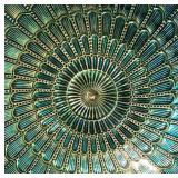 LL-BR - Decorative Glass Plates - 12 in & 12.5 in, Teal/Blue Geometric Pattern (Lot of 2)