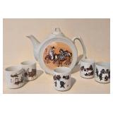 LL-BR - Chinese Porcelain Teapot Set with 5 Hand-Painted Cups - 6 in Tall, 7.5 in Diameter