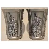 LL-BR - Royal Selangor Pewter Mugs - Floral Engraved Pair, Wood Display Box