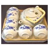 LL-FR - Bearburry Mini Tea Set w/ Box - Blue Cherry Bowl 6in Dia + Covered Crock