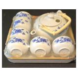 LL-FR - Bearburry Mini Tea Set w/ Box - Blue Cherry Bowl 6in Dia + Covered Crock