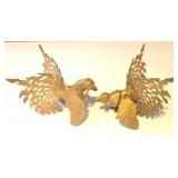 LL-FR - Pair of Gold-Tone Metal Bird Wall Sculptures