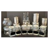 LL-FR - Oil & Vinegar Set - 6 Glass Jars With Chalkboard Labels, 6 Metal Canisters, 2 Covered Glass Jars