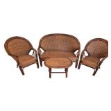 LL-FR - Rattan Woven Outdoor Patio Set - Loveseat + 2 Chairs + Table
