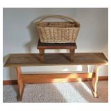 LL-FR - Vintage Wooden Bench With Stool & Wicker Basket