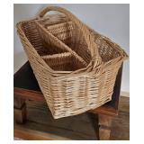 LL-FR - Vintage Wooden Bench With Stool & Wicker Basket