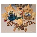 LL-FR - Coastal Seashells & River Rocks Lot - Pink Conch, 7-Inch Bowl + Marble Accents