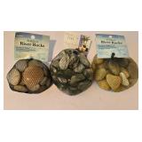 LL-FR - Coastal Seashells & River Rocks Lot - Pink Conch, 7-Inch Bowl + Marble Accents