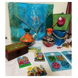 B2 - Travel Memorabilia Bundle: Singapore Magnets, India Souvenirs & Textiles