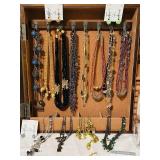 B2 - Wooden Jewelry Box with Necklace Hangers & Photo Inserts - 16 x 19 in, with lots of beautiful jewelry!