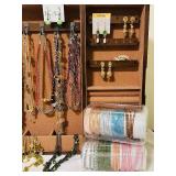 B2 - Wooden Jewelry Box with Necklace Hangers & Photo Inserts - 16 x 19 in, with lots of beautiful jewelry!