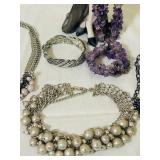 K - Lucky Brand Amethyst & Pearl Jewelry Lot - Necklaces & Earrings Set