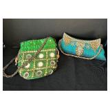 B1 - Beaded Green & Teal Evening Bags - Ornate Embroidered Clutches (Lot of 2)
