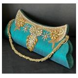 B1 - Beaded Green & Teal Evening Bags - Ornate Embroidered Clutches (Lot of 2)