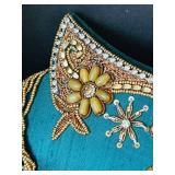 B1 - Beaded Green & Teal Evening Bags - Ornate Embroidered Clutches (Lot of 2)