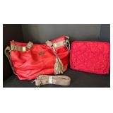B1 - Cherokee Red Tote Bag with Braided Handles Includes Quilted Pouch & Detachable Strap
