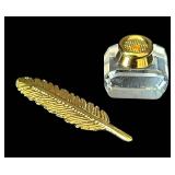 B2 - Swarovski Crystal Desk Set with Gold Accents - 5-Piece Glass Display Collection