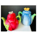 B2 - Ceramic Teapots - Six-Piece Hand-Painted Fruit & Flower Set