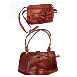 B2 - Burgundy Leather Handbags - 2-Piece Set
