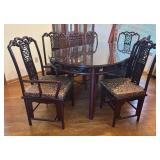 DR - Vintage Rosewood Chinese Dining Table Set with Glass Top & 8 Carved Chairs