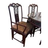 DR - Vintage Rosewood Chinese Dining Table Set with Glass Top & 8 Carved Chairs