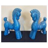 LR - Two Blue Horse Decorative Sculptures