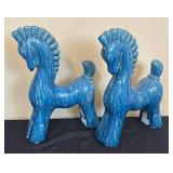 LR - Two Blue Horse Decorative Sculptures