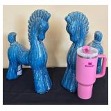 LR - Two Blue Horse Decorative Sculptures