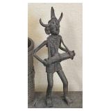K - Dhokra Brass Figure - Vintage Indian Horned Warrior with Cylinder