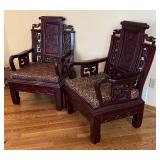 LR - Pair of Vintage Carved Rosewood Armchairs with Dragon Panels