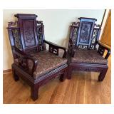LR - Pair of Vintage Carved Rosewood Armchairs with Dragon Panels
