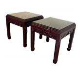 LR - Pair of Vintage Carved Wood End Tables with Glass Tops