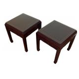 LR - Pair of Vintage Carved Wood End Tables with Glass Tops
